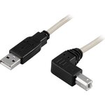 USB 2.0 kaapeli A uros- B uros 0,5m. B-liitin kulmassa