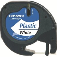 Teippi Dymo Letratag 91221 12mmx 4m valkoinen/musta
