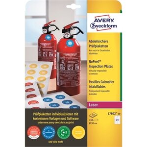 Lasertarra Avery L7806-10 No-Peel Ø30 mm tarkastustarra