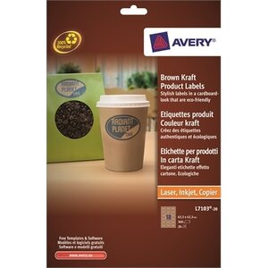 Tulostintarra Avery L7103-20 63,5x42,3/360 ovaali ruskea