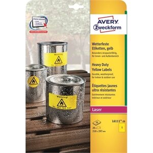 Lasertarra Avery L6111-20 210x297/20 keltainen säänkestävä