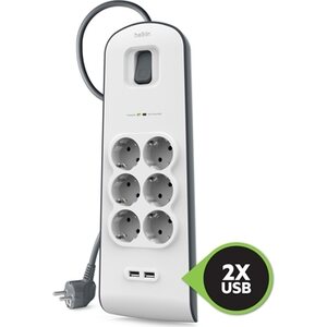 Ylijännitesuoja Belkin 6-OS 2 USB-liitintä 2.4A