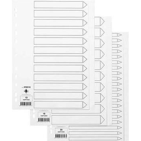 Hakemisto/Välilehti Q-C A4 20-osainen blanko kartonki valkoinen