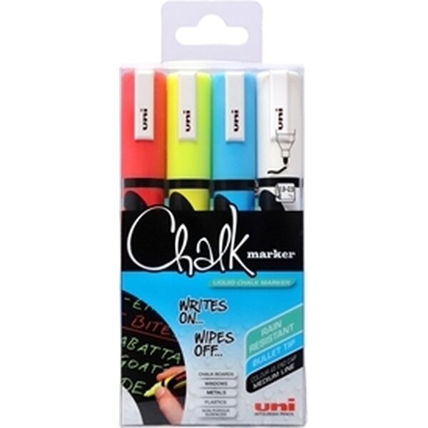 Lasi/liitutaulukynä Uni Chalk Marker PWE-5M pyöreä 4 väriä