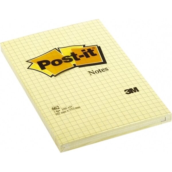 Viestilappu Post-it 662 102x152mm ruudutettu keltainen